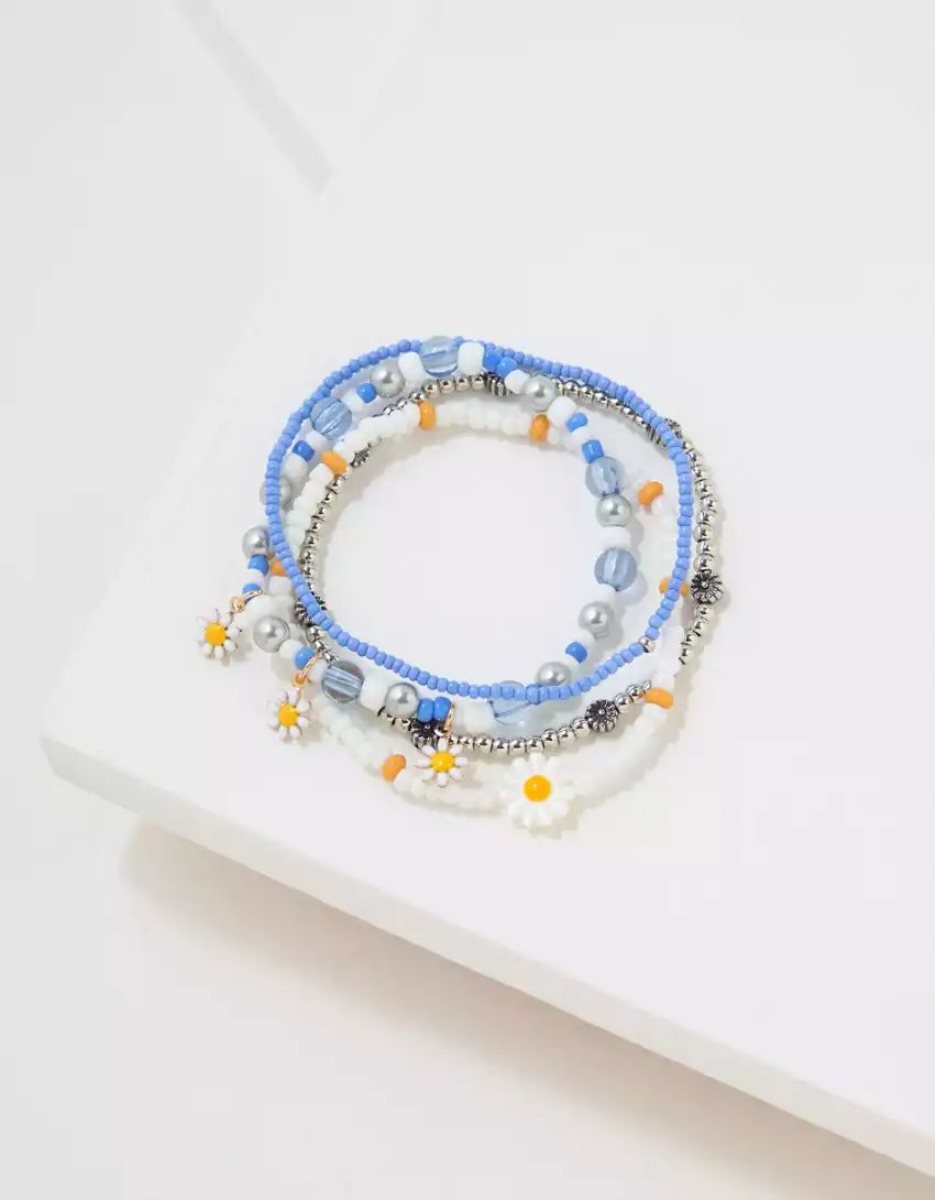 Bijoux American Eagle AEO Daisy Blue Beaded Bracelet 4-Pack Bleu Femme | TCA-88199919